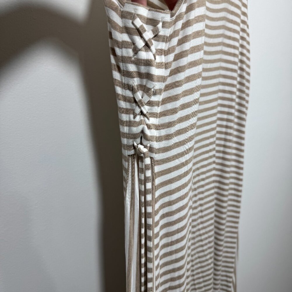 Chico's Women's Sleeveless Tank Midi Dress Side Ties Beige/White Striped Sz 4 2X - Picture 2 of 5